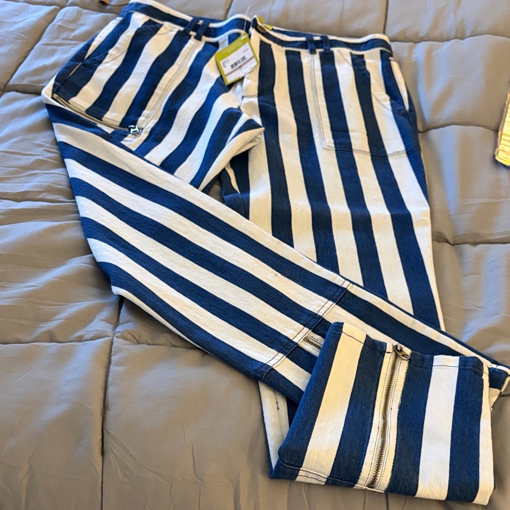 QMack Blue and White Striped Straight Leg Jeans size 12